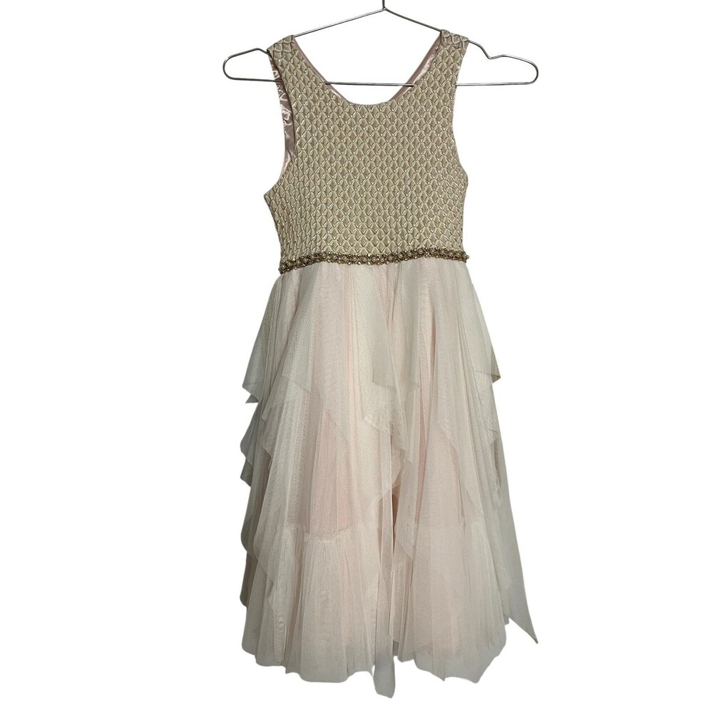 American Princess Girls Sleeveless Pinke Tulle Party Dress w Smocked Bow Size 12